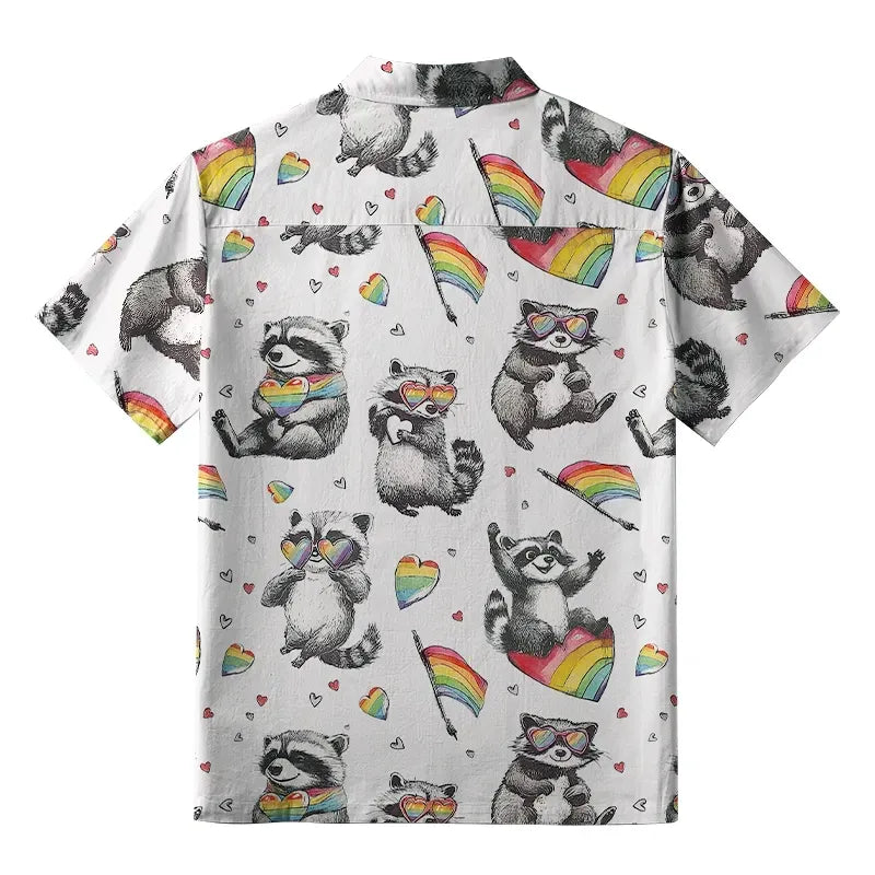 Japanese Raccoon Aloha Shirt for Summer