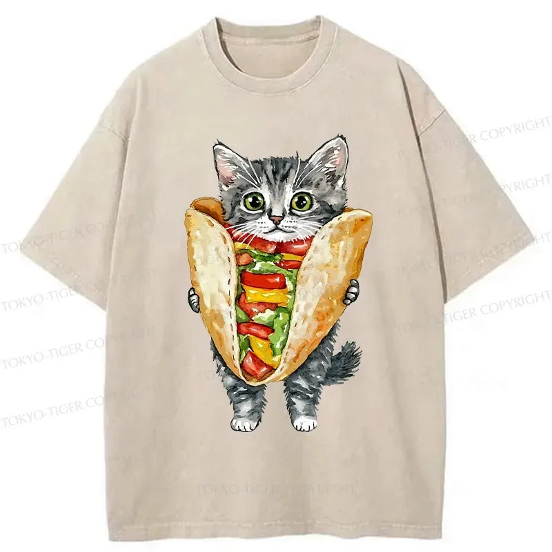 Kyoto-Lion Kawaii Taco Cat Washed T-Shirt
