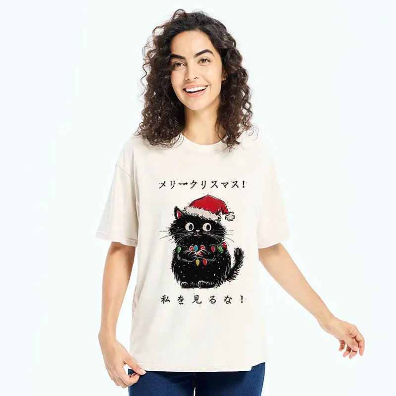 Japanese Black Cat Washed T-Shirt