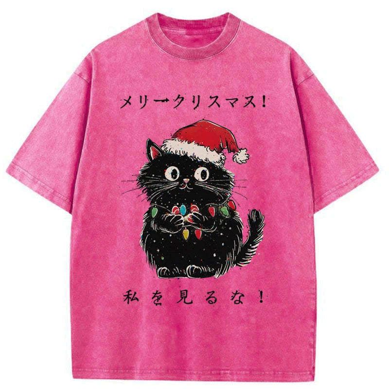 Japanese Black Cat Washed T-Shirt
