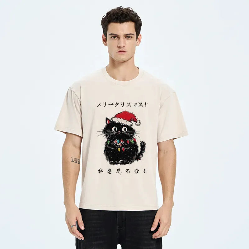 Japanese Black Cat Washed T-Shirt