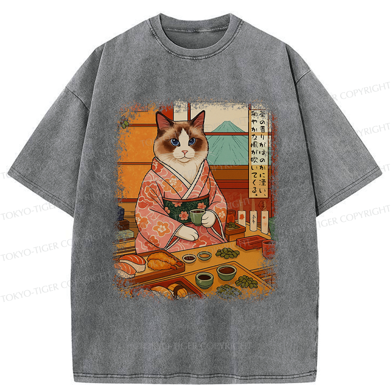 Washed Ukiyo-e T-Shirt for Summer