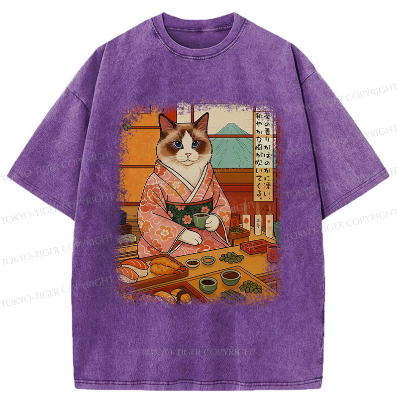 Washed Ukiyo-e T-Shirt for Summer