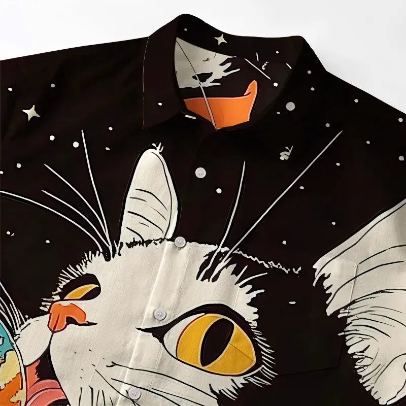 Japanese Astronaut Cat Button-up Shirt
