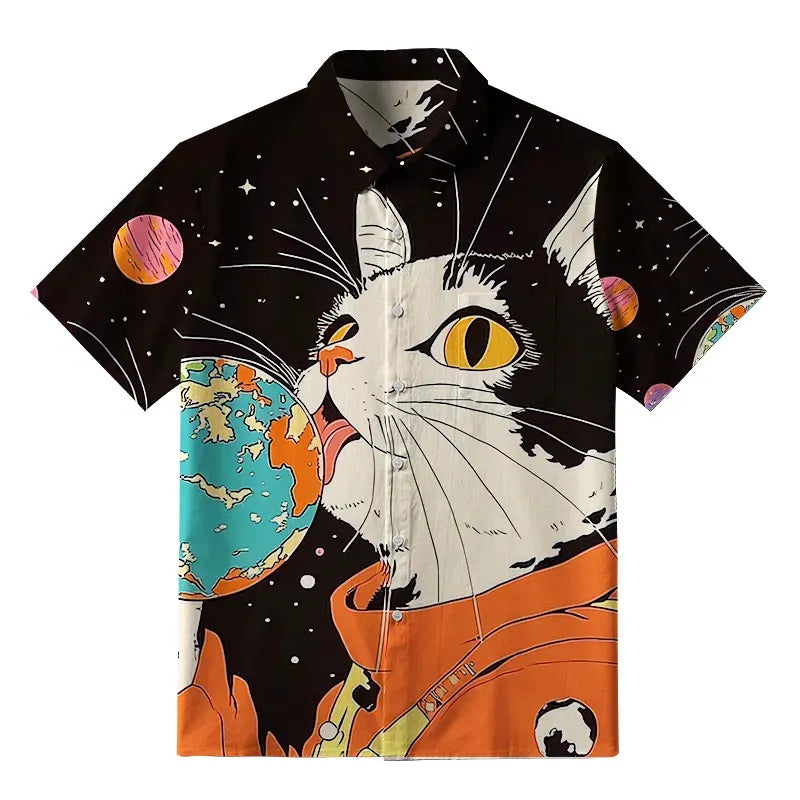 Japanese Astronaut Cat Button-up Shirt
