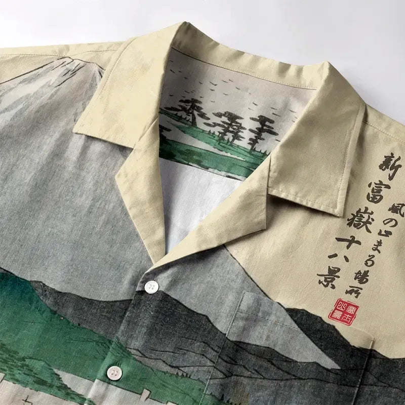 Kyoto-Lion Cat Overlooking Lakeside View Aloha Hawaiian Shirt