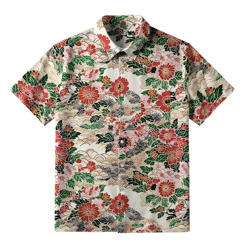 Kyoto-Lion Floral Splendor Button-up Shirt