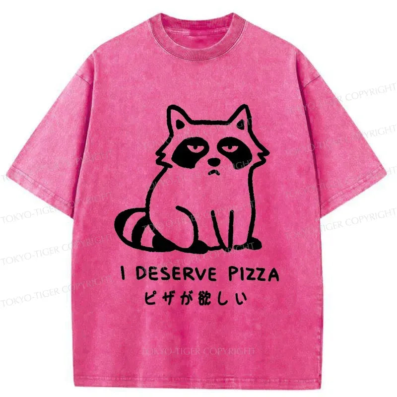 Kyoto-Lion Raccoon Want Pizza Washed T-Shirt