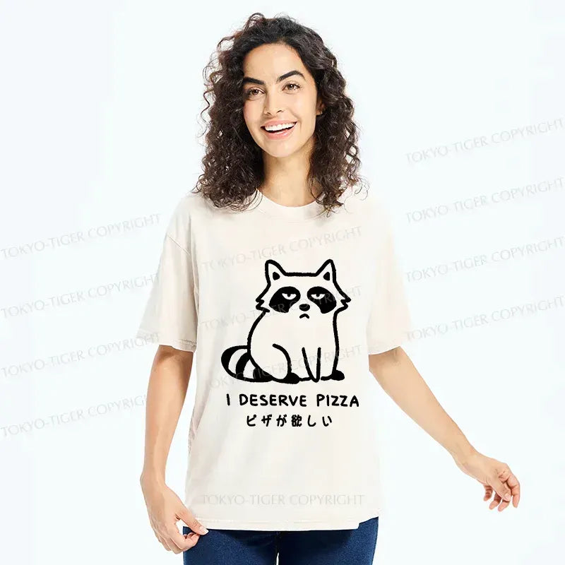 Kyoto-Lion Raccoon Want Pizza Washed T-Shirt