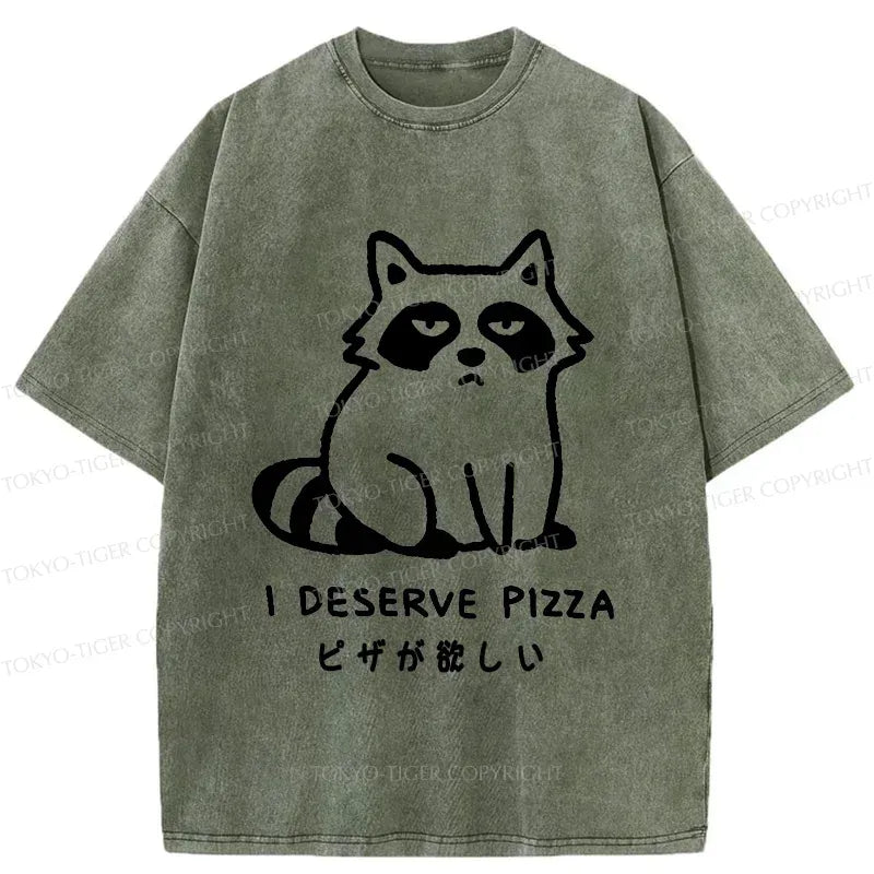 Kyoto-Lion Raccoon Want Pizza Washed T-Shirt