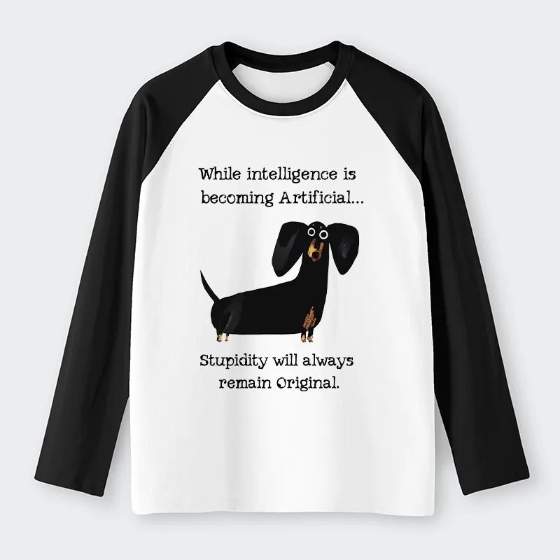 Kyoto-Lion Dachshund Real Humor Funny Meme Raglan Long Sleeve T-shirt