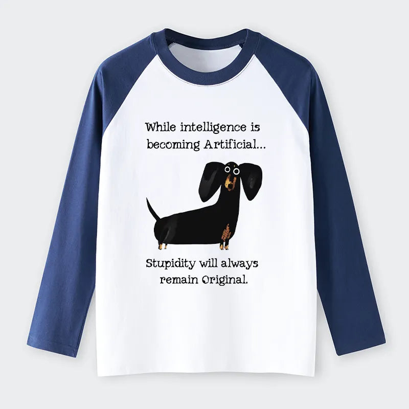 Kyoto-Lion Dachshund Real Humor Funny Meme Raglan Long Sleeve T-shirt