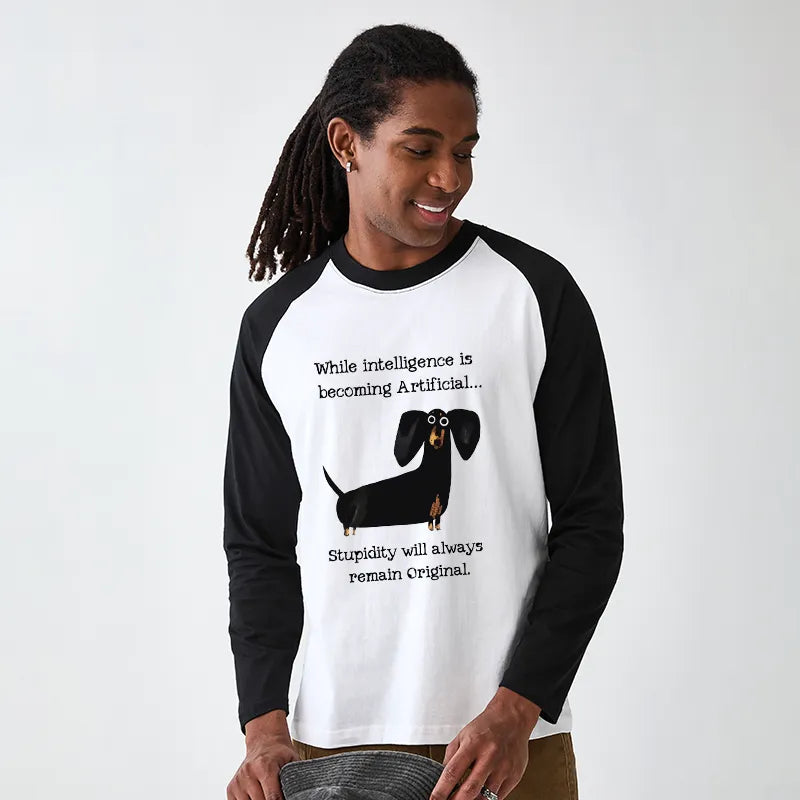 Kyoto-Lion Dachshund Real Humor Funny Meme Raglan Long Sleeve T-shirt