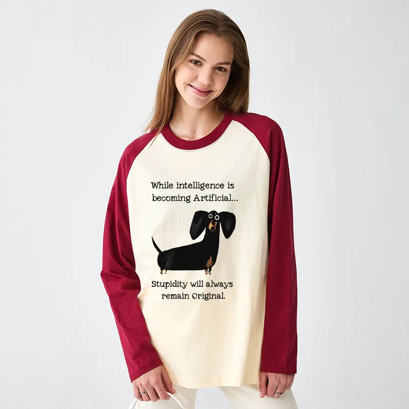 Kyoto-Lion Dachshund Real Humor Funny Meme Raglan Long Sleeve T-shirt