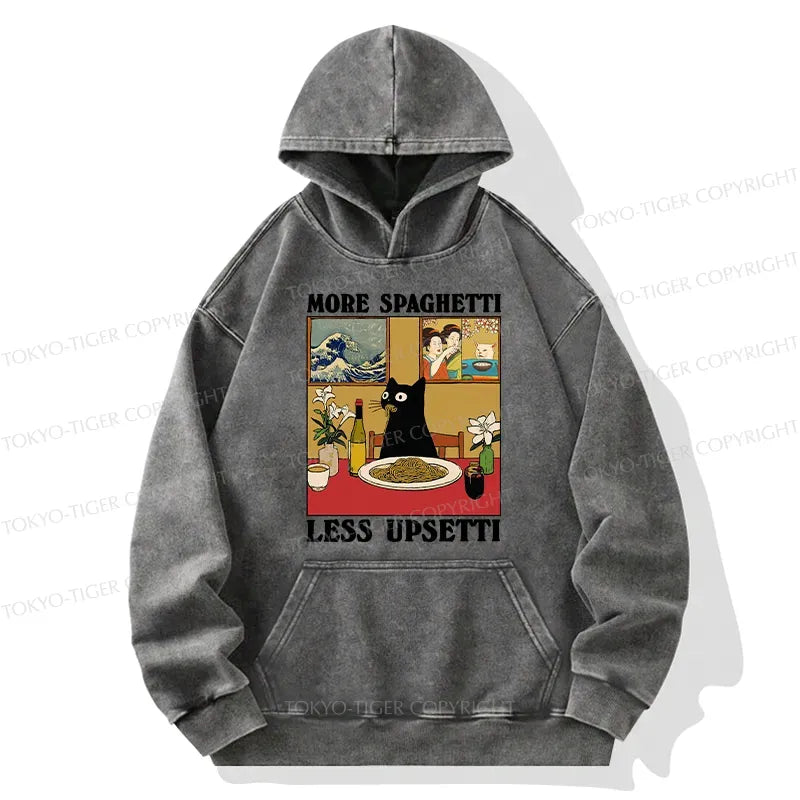Japanese Retro Cat Pasta Hoodie with Washed Finish