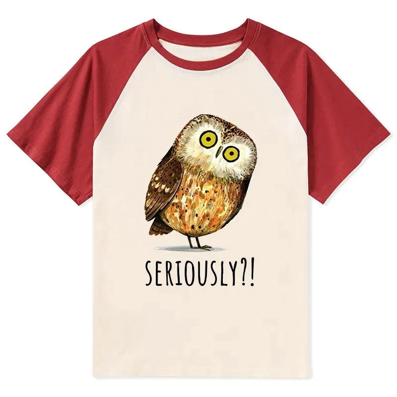 Kyoto-Lion Seriously Confused Owl Meme Art Raglan T-shirt