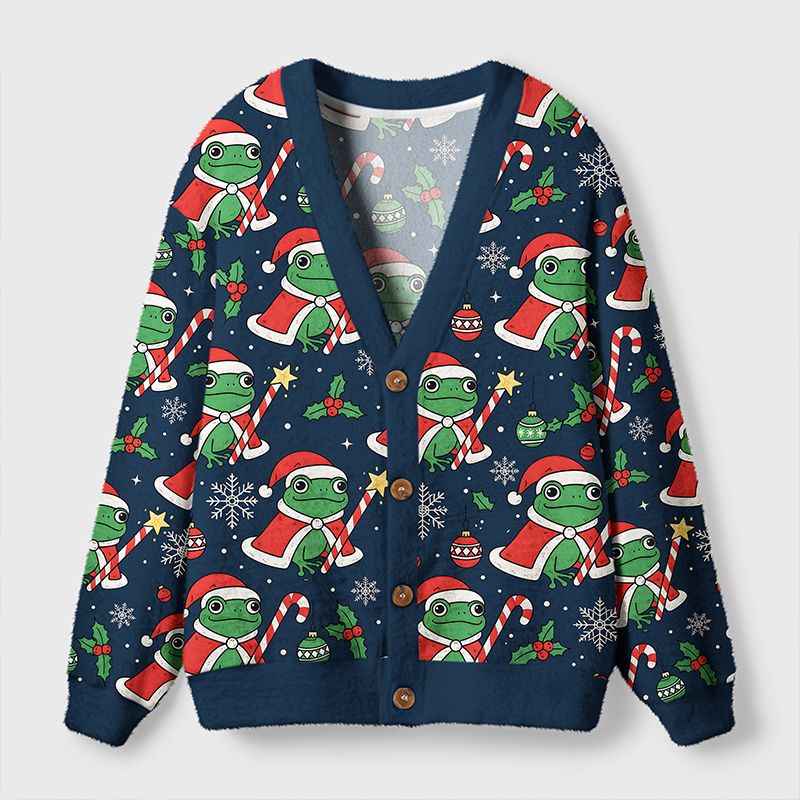 Kyoto-Lion Christmas Frog Ugly Cardigan Sweater