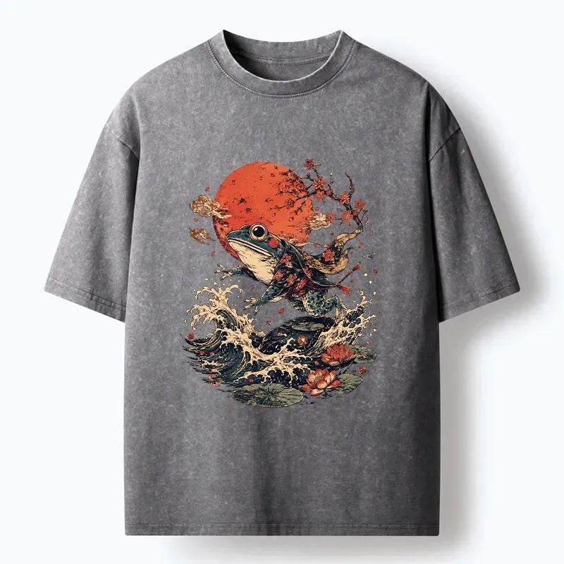 Japanese Frog Washed T-Shirt for Everyday