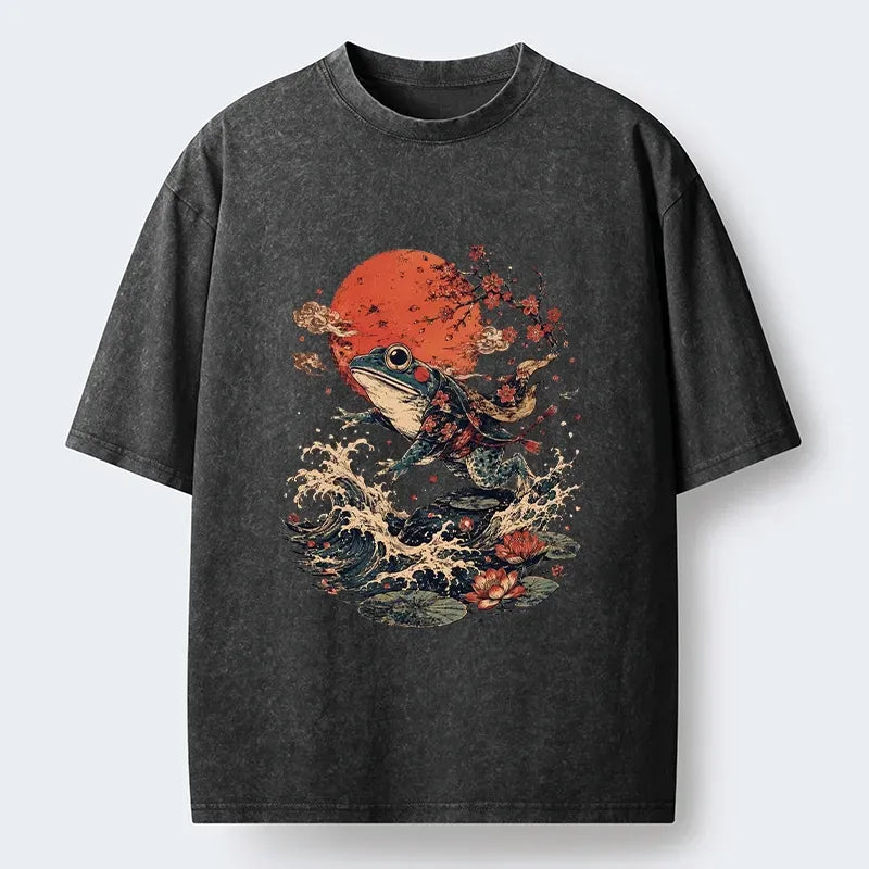 Washed Japanese Frog Tee for Vacation