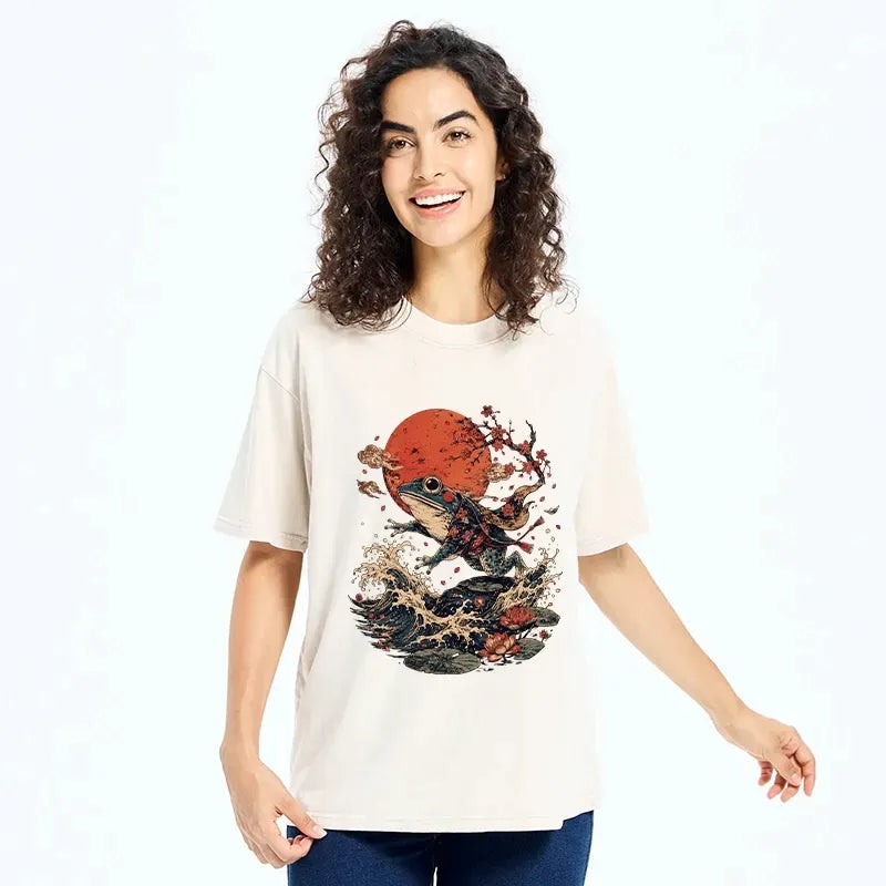 Japanese Frog Washed T-Shirt for Everyday