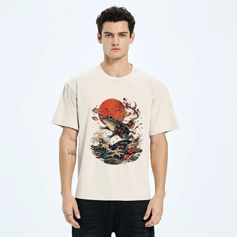 Kyoto-Lion Cool Japanese Style Frog Saving The World Washed T-Shirt
