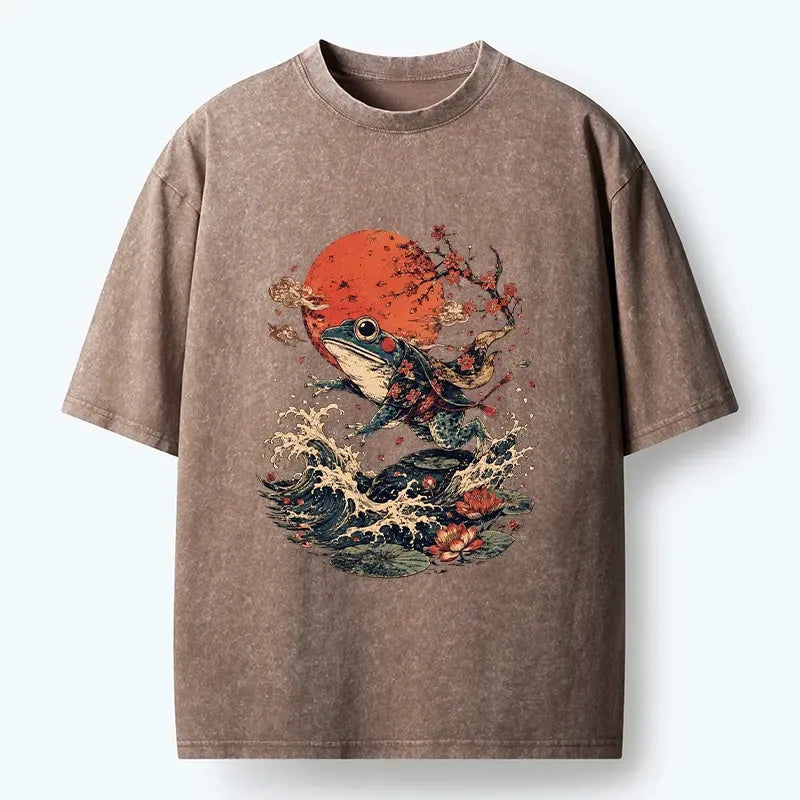 Japanese Frog Washed T-Shirt for Everyday