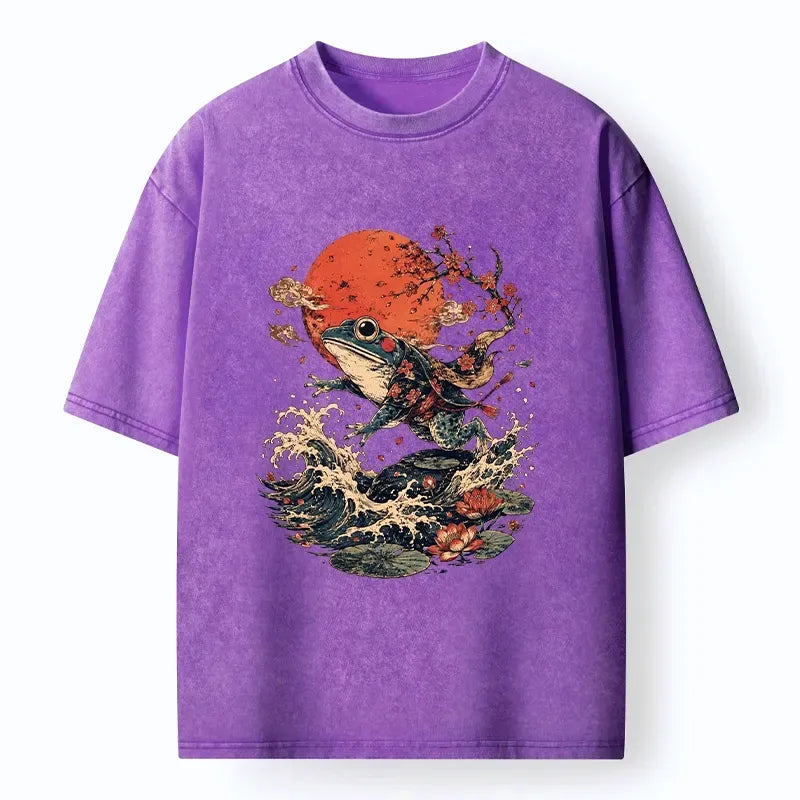 Japanese Frog Washed T-Shirt for Everyday