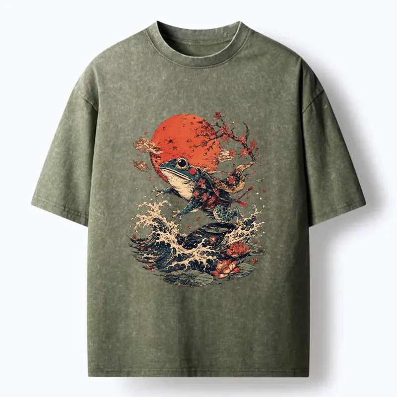 Washed Japanese Frog Tee for Vacation