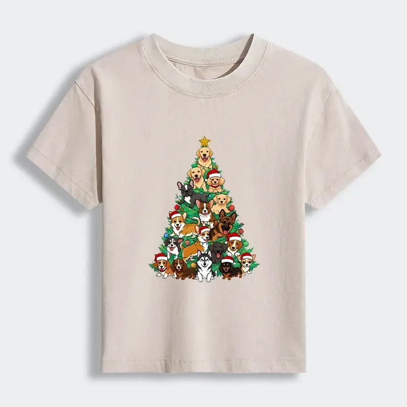 Kyoto-Lion Christmas Tree Dog Funny Women's Washed T-shirt