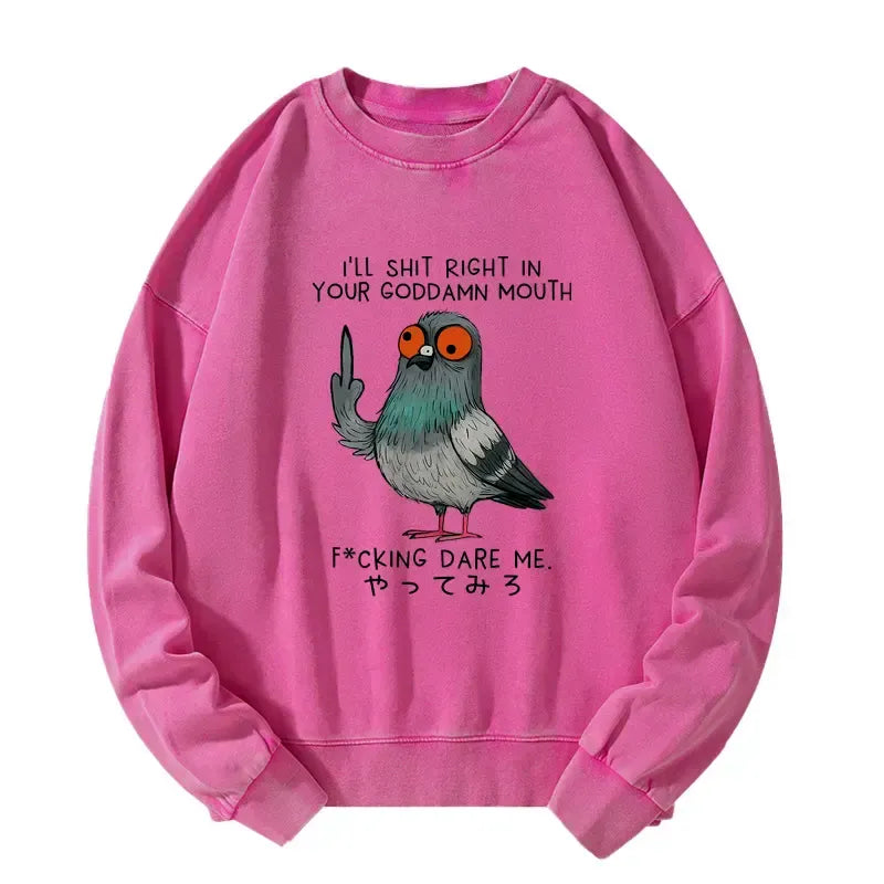Kyoto-Lion Angry Pigeon Funny Washed Sweatshirt