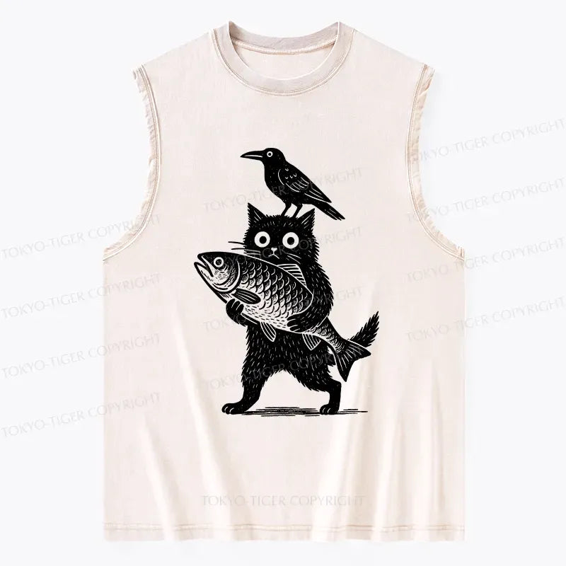 Kyoto-Lion Black Animals Funny Washed Tank