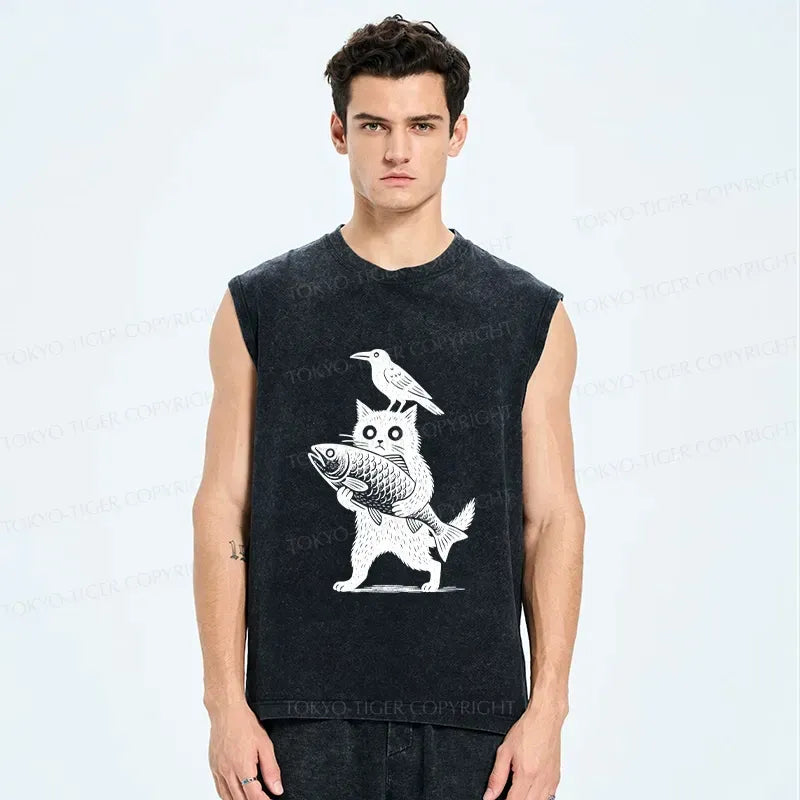 Black Washed Unisex Tank Top for Daily Wear