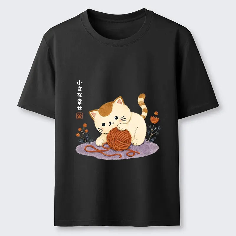 Japanese watercolor cat playing with yarn t-shirt
