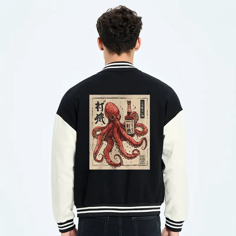 Kyoto-Lion Osaka Sak¨¦ Octopus Embroidery Varsity Jacket
