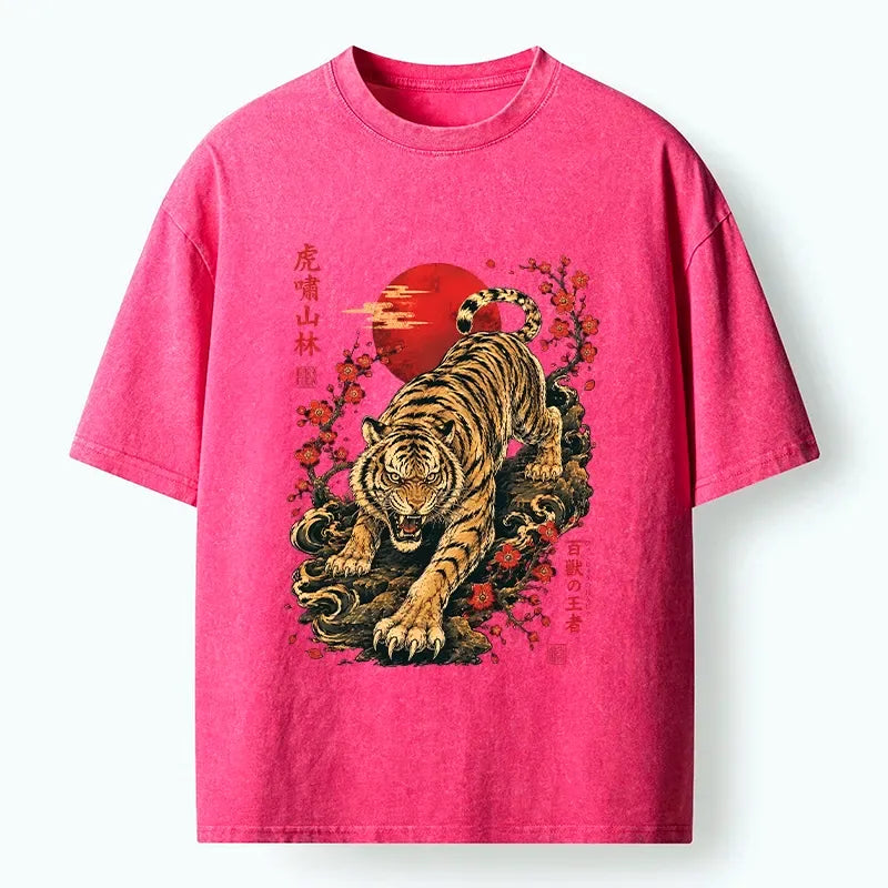 Kyoto Red Flowers Winter Washed T-Shirt