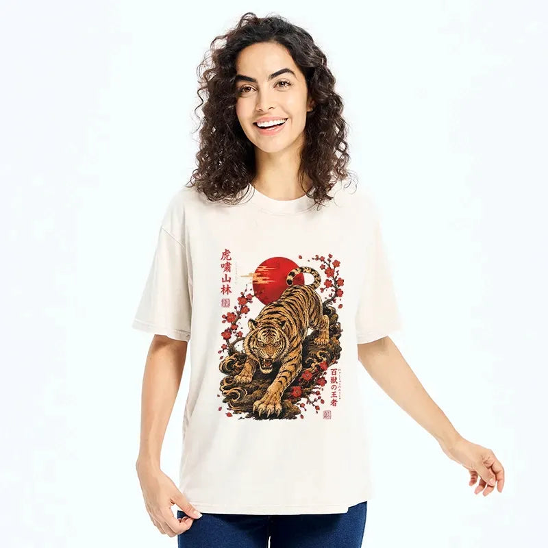 Kyoto Red Flowers Winter Washed T-Shirt