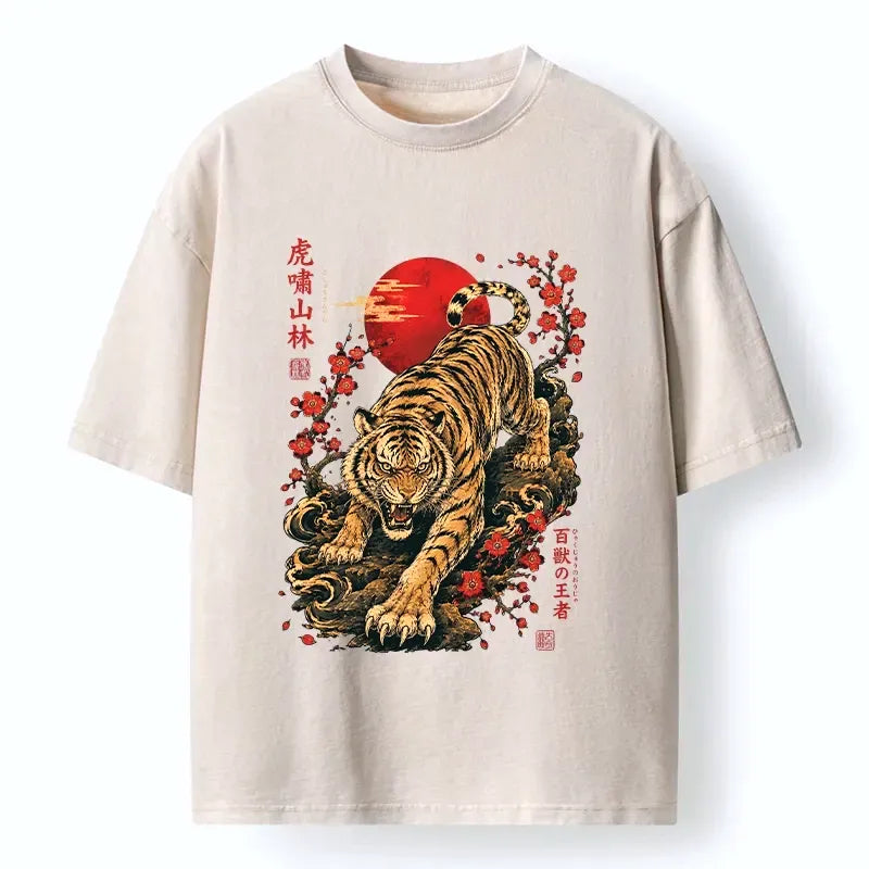 Kyoto Red Flowers Winter Washed T-Shirt