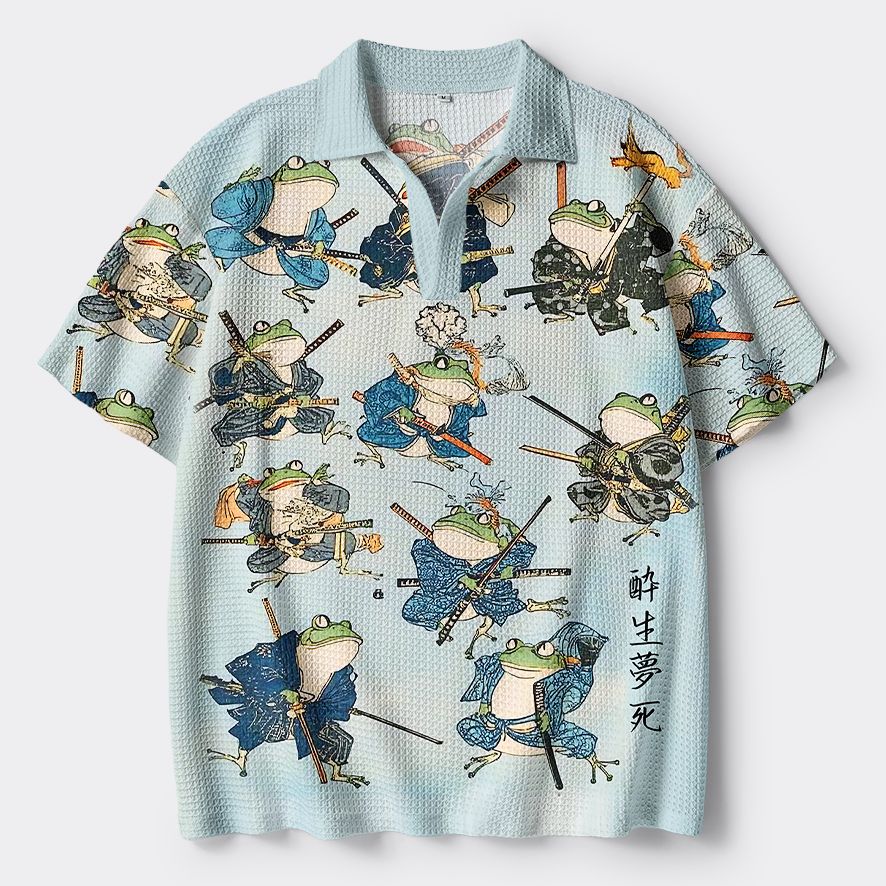 Kyoto-Lion Frog Samurai Crochet Polo Shirt