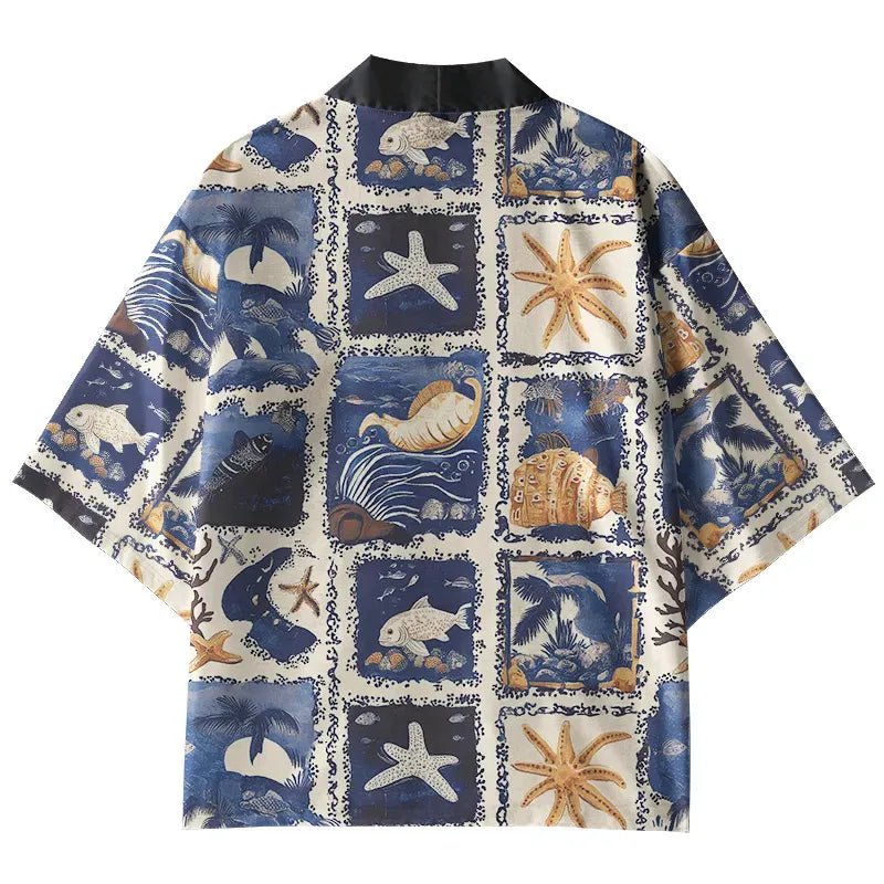 Marine Life Collage Haori Soft Comfortable