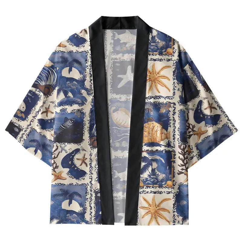 Marine Life Collage Haori Soft Comfortable