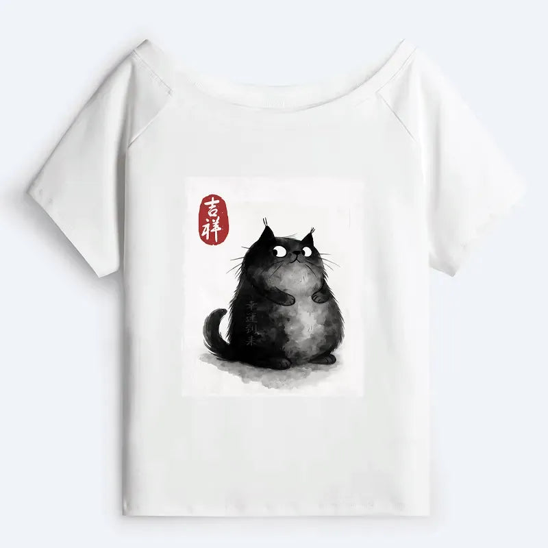 Japanese ink painting cat tee