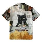 Japanese cat ramen button-up shirt for streetwear