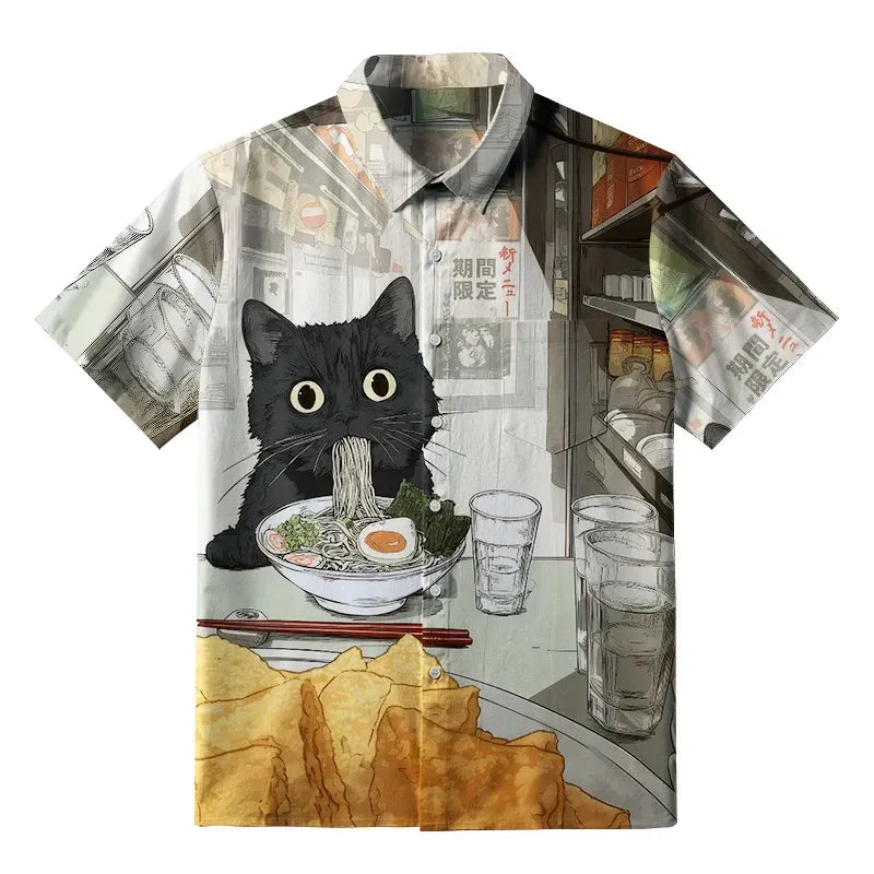 Cute cat eating ramen shirt gift for him