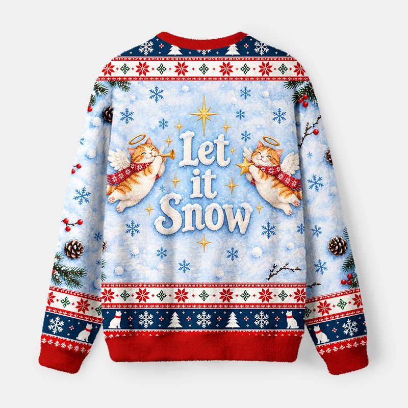 Kyoto-Lion Cute Cat Lying On Snow Fuzzy Christmas Ugly Sweatshirt