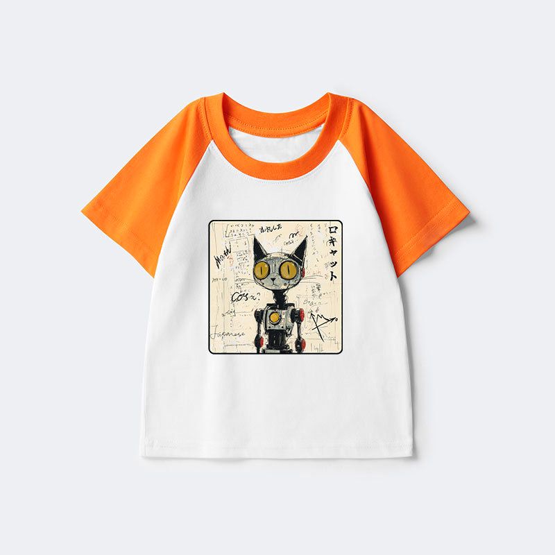 Kyoto-Lion Robot Cat Kids Raglan T-shirt