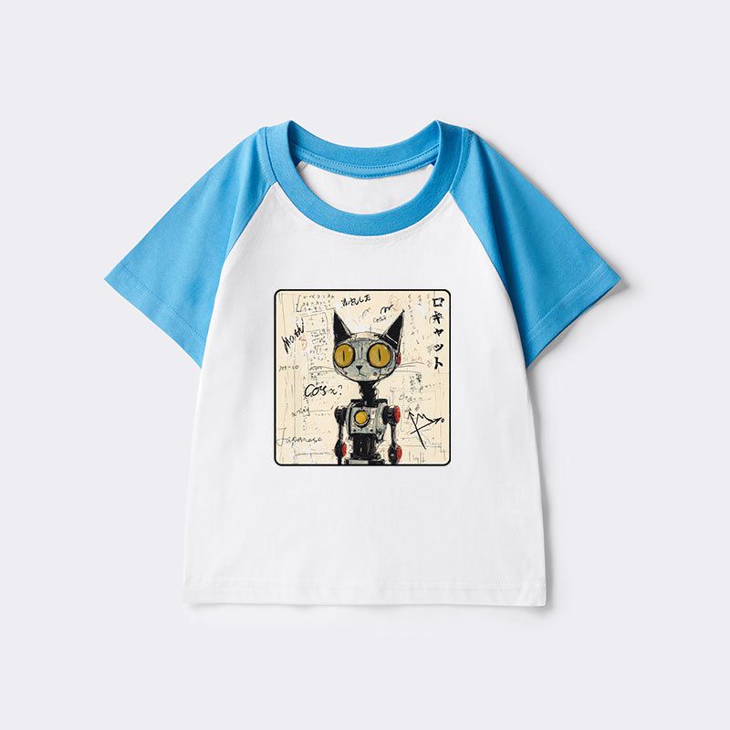 Japanese robot cat kids raglan t-shirt