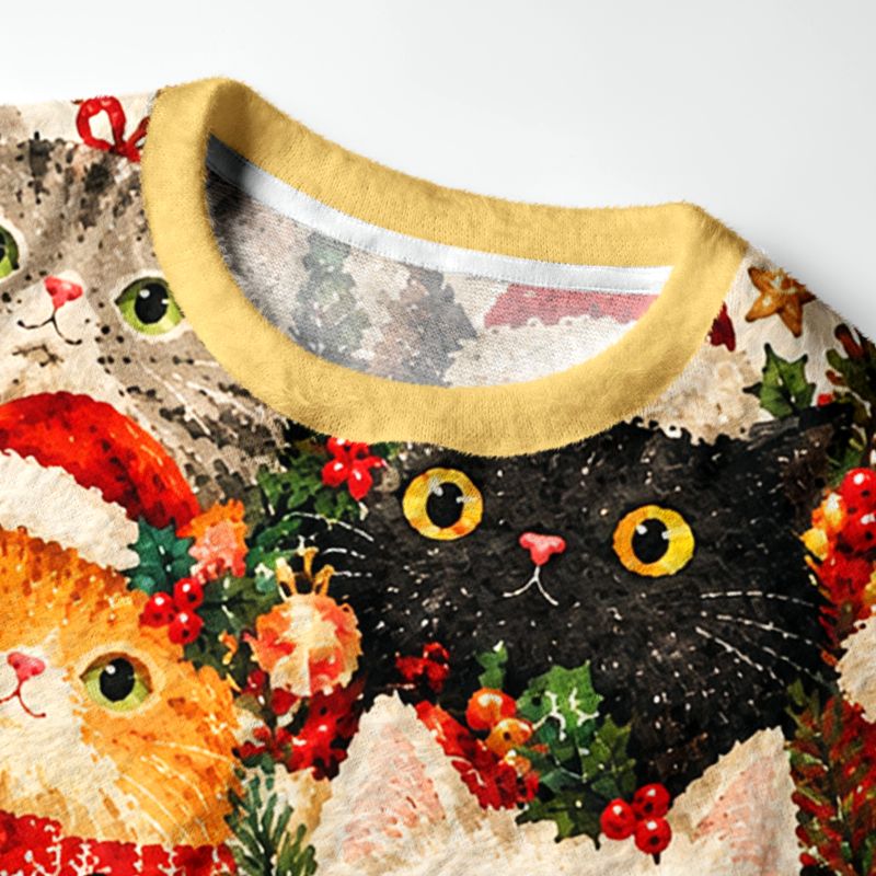 Kyoto-Lion Winter Cats Holiday Party Fuzzy Christmas Ugly Sweatshirt