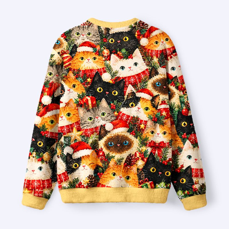 Kyoto-Lion Winter Cats Holiday Party Fuzzy Christmas Ugly Sweatshirt