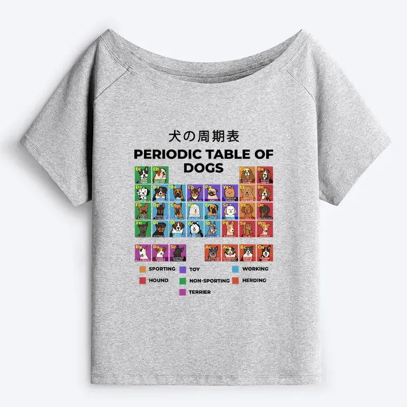 Kyoto-Lion Periodic Table Of Dogs Off Shoulder T-Shirt