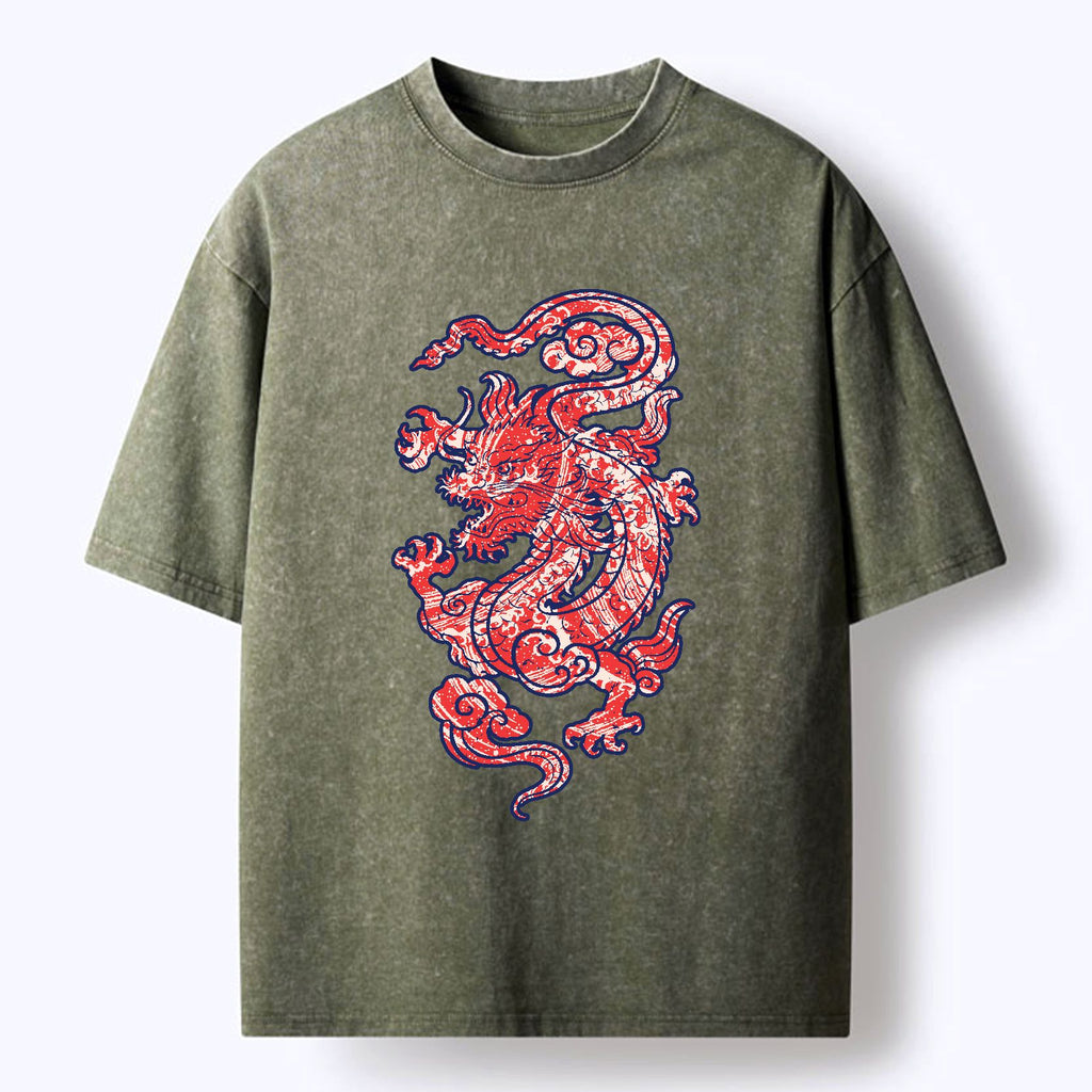 Kyoto-Lion Crimson Dragon Washed T-Shirt